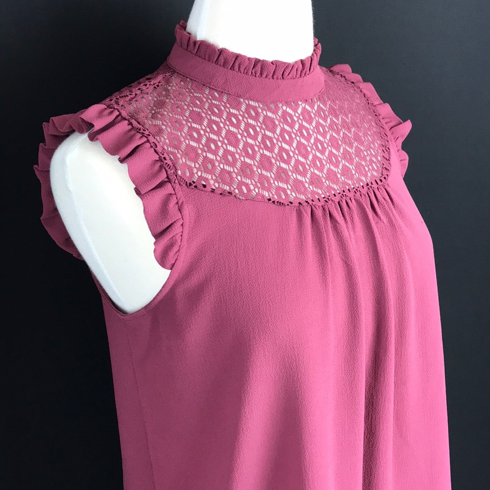 Lily White Ruffle and Lace High Collar Tank